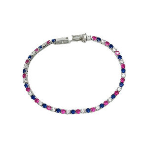 Tennis Bracelet Sterling Silver Simulated Red, White and Blue Diamonds